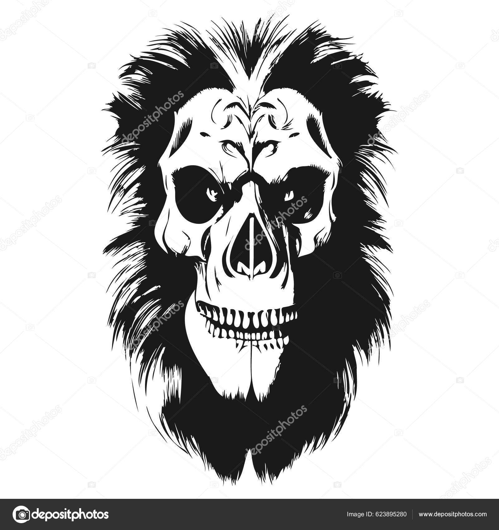 Tatuagem e t-shirt desenho preto e branco mão desenhada crânio