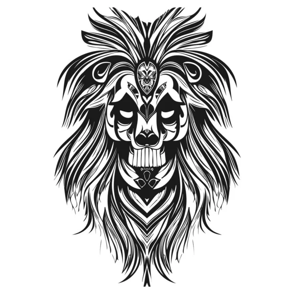 Crâne Sucre Lion Dessin Main Clip Art Vectoriel Noir Blanc — Image vectorielle