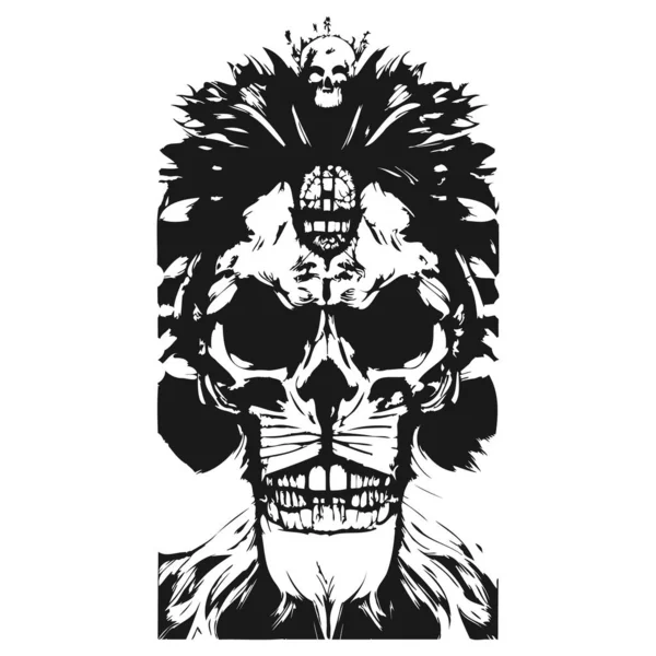 ライオンの頭蓋骨の入れ墨手描かれたベクトルクリップアート黒と白 — ストックベクタ