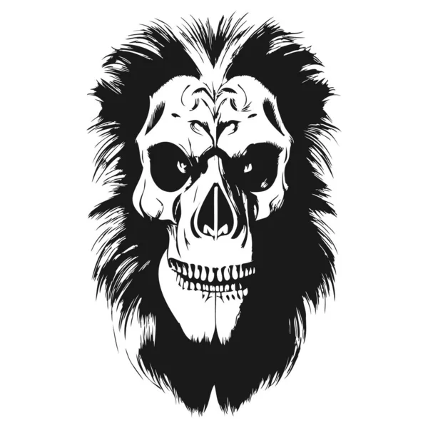 Lion Crâne Tatouage Dessin Main Clip Art Vectoriel Noir Blanc — Image vectorielle