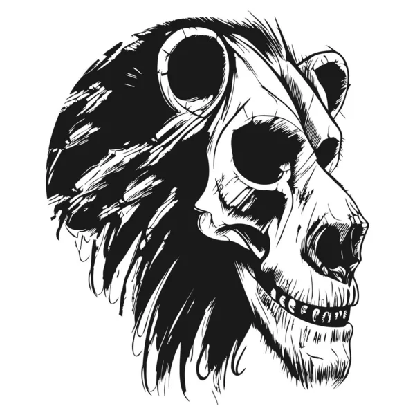 Lion Tête Profil Vecteur Main Tiré Clip Art Noir Blanc — Image vectorielle