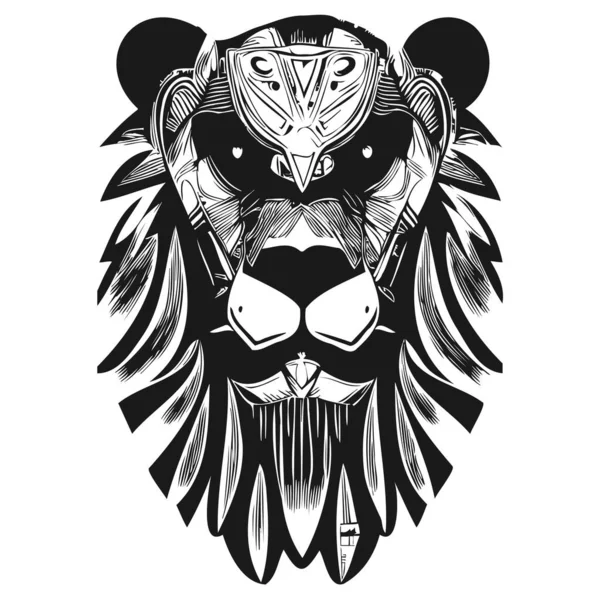 Löwenschädel Kunst Handgezeichnet Vektor Clip Art Schwarz Und Weiß — Stockvektor