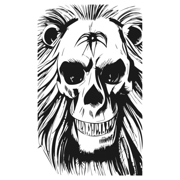 Lion Skull Drawing Hand Drawn Vector Clip Art Black Whit — Stock Vector