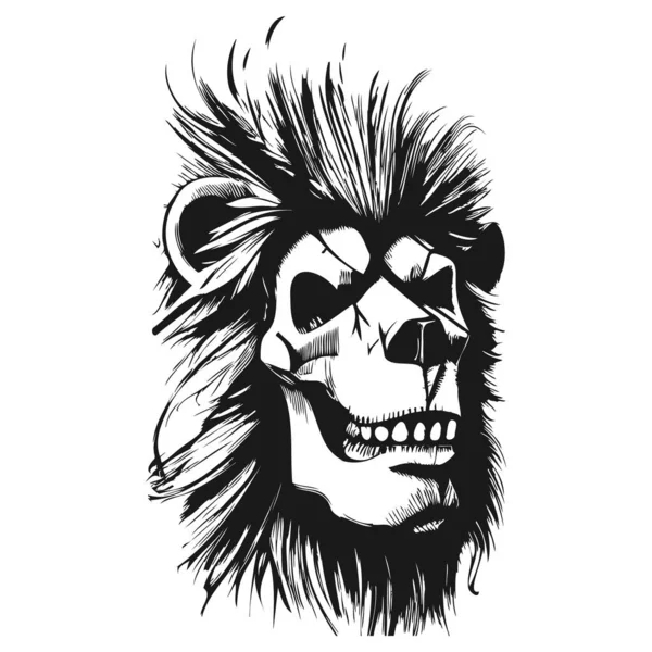 Lion Skull Tattoo Hand Drawn Vector Clip Art Black Whit — Stock Vector