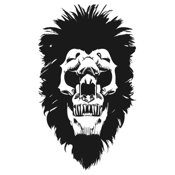 Lions Skull Hand Drawn Vector Clip Art Black Whit — Stock Vector