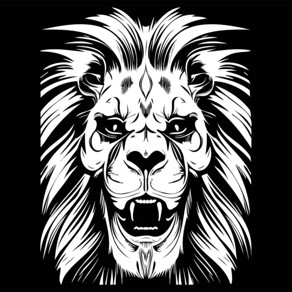 ライオンの頭蓋骨の手描きベクトルクリップアートブラックとホワイト — ストックベクタ