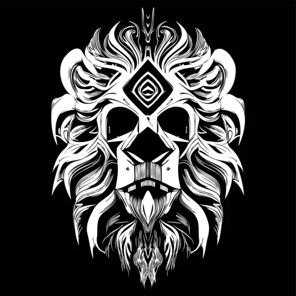 Crâne Lion Montagne Dessin Main Clip Art Vectoriel Noir Blanc — Image vectorielle
