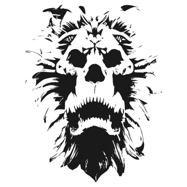 Rugissement Lion Vecteur Main Tiré Clip Art Noir Blanc — Image vectorielle