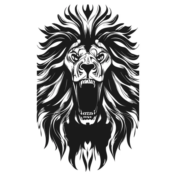 Schädel Löwe Handgezeichnete Vektor Clip Art Schwarz Und Weiß — Stockvektor