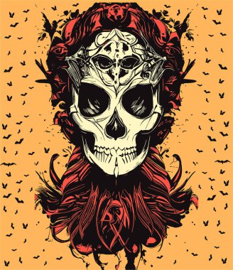 renk kadın şeker kafatası dövmesi el çizimi vektör renkli şarjör ar