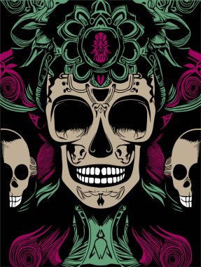 Şeker kafatası dövmeleri kadın el çizimi vektör renkli şarjör ar