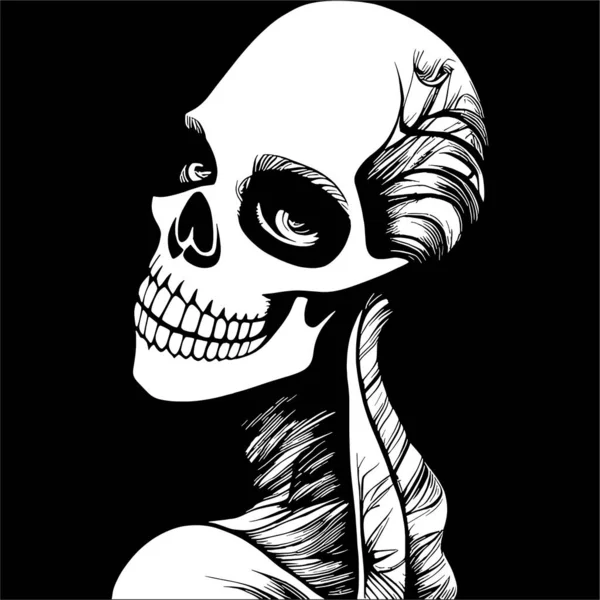 Female Sugar Skull Art Hand Drawn Vector Black White Clip — Stock Vector