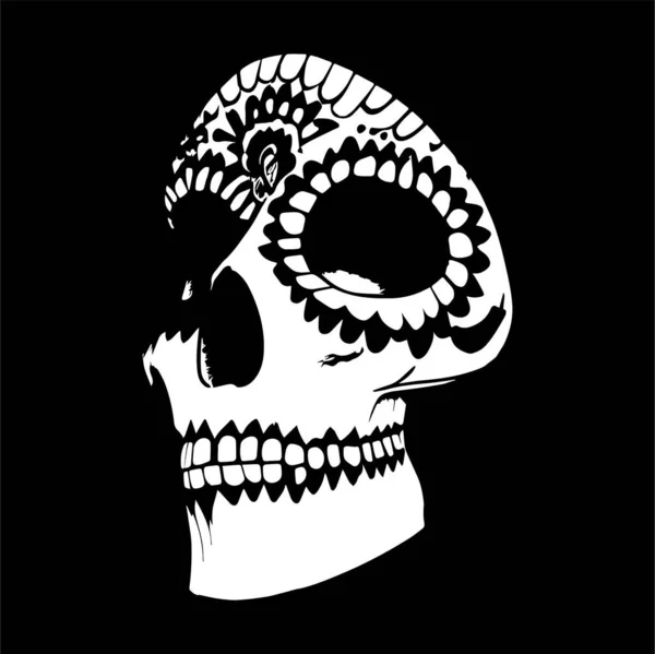女性用シュガースカルデザイン手描きベクトル黒と白のクリップAr — ストックベクタ