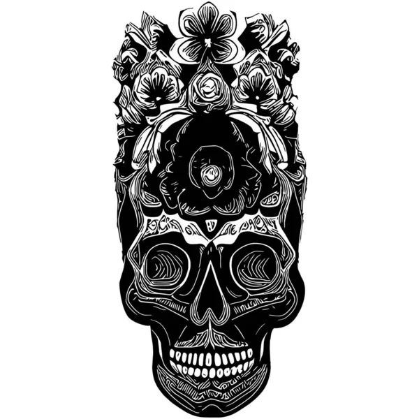 Crâne Sucre Femelle Tatouage Dessiné Main Vecteur Noir Blanc Clip — Image vectorielle