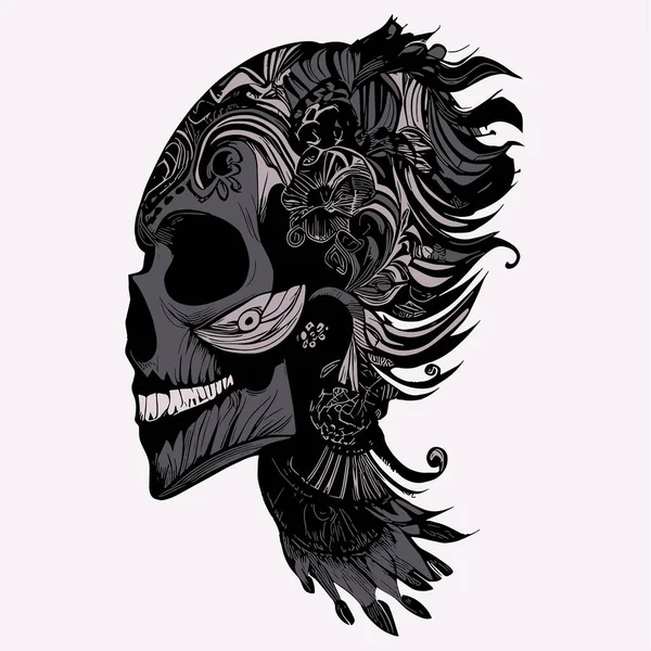Gothique Femelle Sucre Crâne Coloriage Pages Dessiné Main Vecteur Clip — Image vectorielle