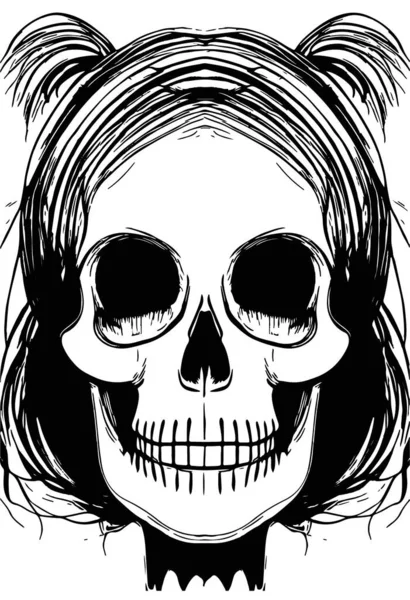 女性の手描きベクトル黒と白のクリップのためのシンプルな頭蓋骨の入れ墨 — ストックベクタ