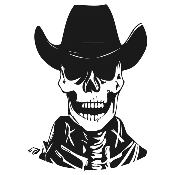 Cowboy Crâne Traditionnel Tatouage Dessiné Main Vecteur Noir Blanc Clip — Image vectorielle