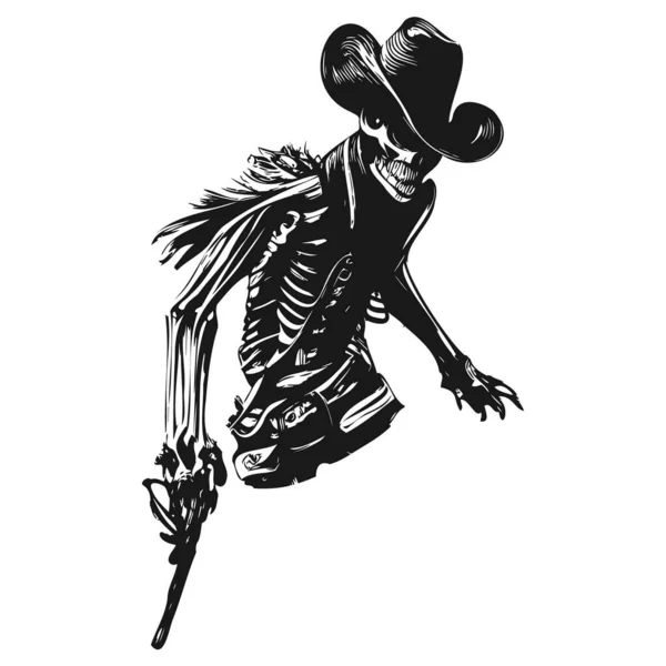 カウボーイ頭蓋骨で銃の入れ墨手描かれたベクトル黒と白のクリップ — ストックベクタ