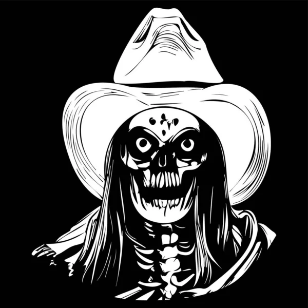Cowboys Crâne Tatouage Main Dessiné Vecteur Noir Blanc Clip — Image vectorielle
