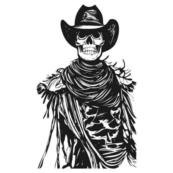 Cráneo Vaquero Mano Dibujado Vector Negro Blanco Clip — Archivo Imágenes Vectoriales