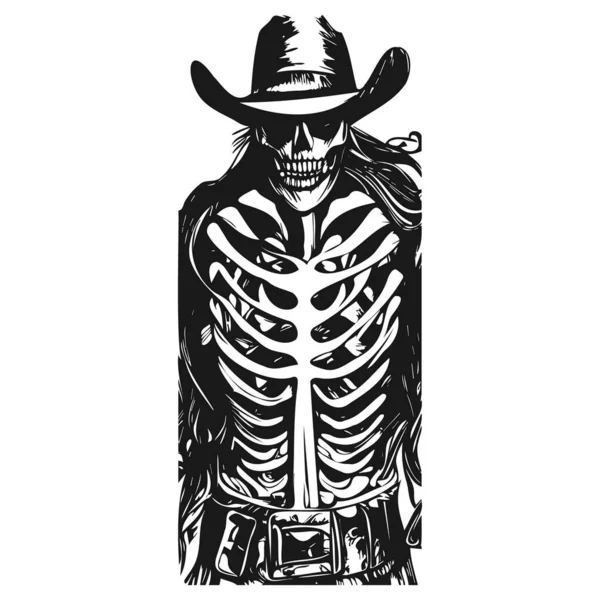 Tatouage Cow Boy Main Dessiné Vecteur Noir Blanc Clip — Image vectorielle