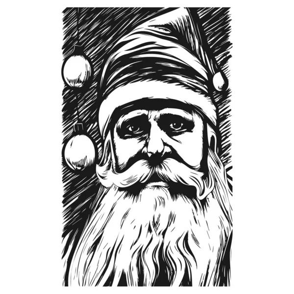 Santa Claus Art Hand Drawn Vector Black White Clip — Stock Vector