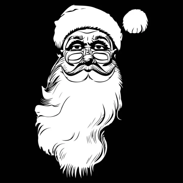 Santa Claus Faccia Vettore Disegnato Mano Vettore Clip Bianco Nero — Vettoriale Stock
