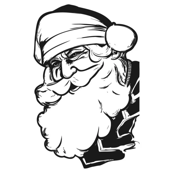 Santa Claus Portrait Hand Drawn Vector Black White Clip — Stock Vector
