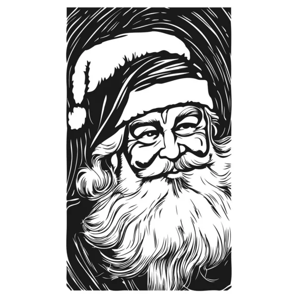 Santa Claus Wallpaer Hand Drawn Vector Black White Clip — Stock Vector