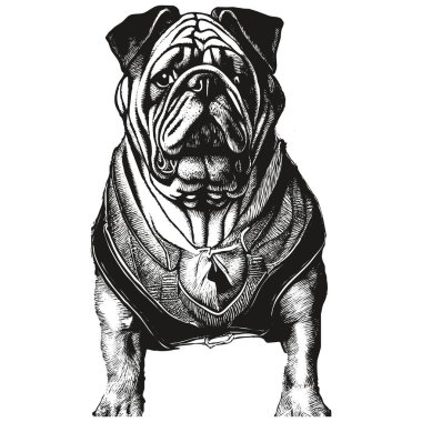 Bulldog el resmi, do 'nun siyah beyaz çizimi.