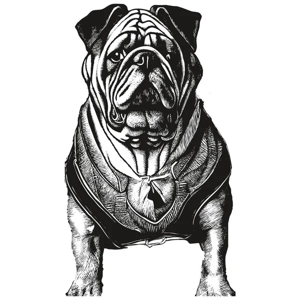 Bulldog Mão Desenhada Imagem Preto Branco Desenho Fazer —  Vetores de Stock