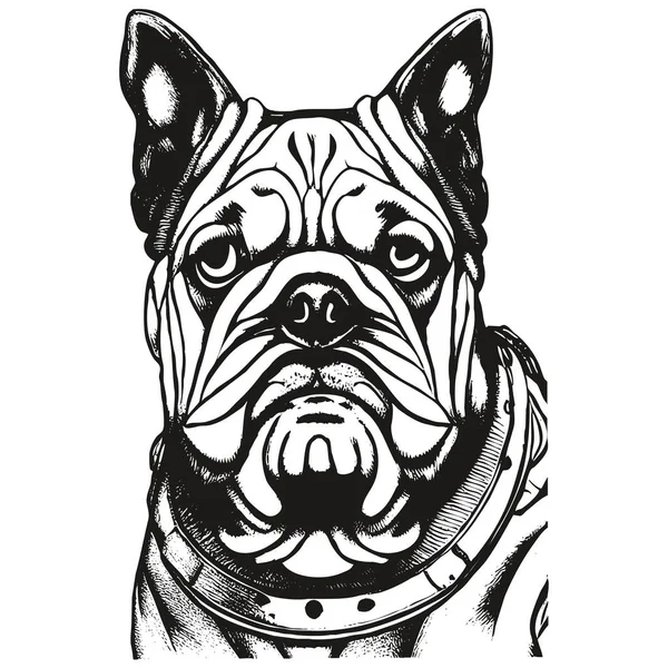 Bulldog Kézzel Húzott Vektor Klip Művészet Fekete Fehér Rajz — Stock Vector