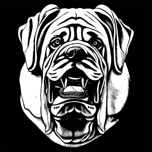 Bulldog Vetor Retrato Mão Desenhada Preto Branco Desenho —  Vetores de Stock
