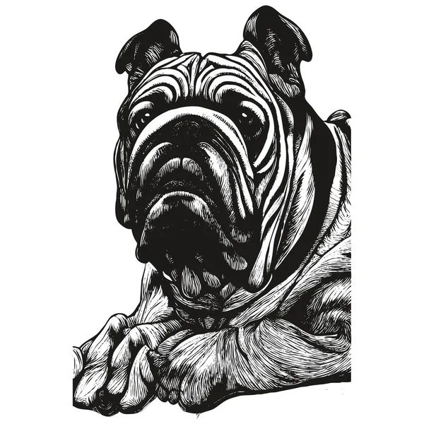 Bulldog Portresi Çizimi Vektör Nun Siyah Beyaz Çizimi — Stok Vektör