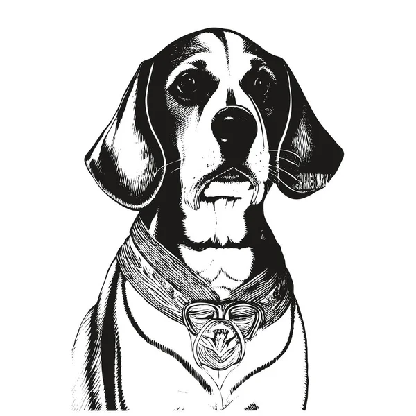 Mignon Beagle Dessin Animé Portrait Vectoriel Dessiné Main Dessin Noir — Image vectorielle
