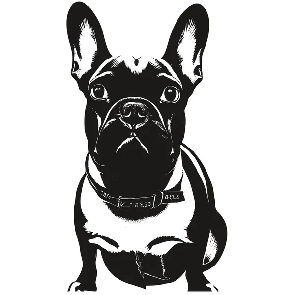 Fransk Bulldogg Tecknad Ansikte Bild Handritad Svart Och Vit Teckning — Stock vektor