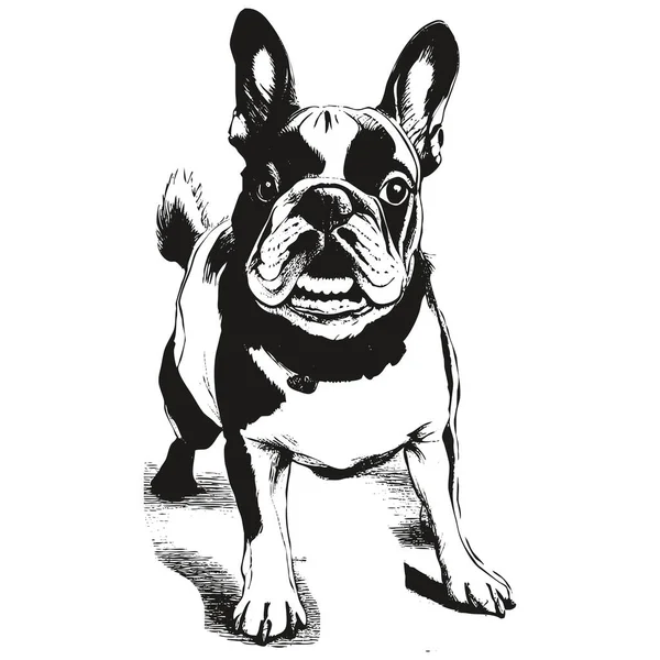 French Bulldog Face Vector Hand Drawn Black White Drawing — Stock Vector