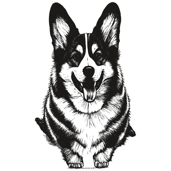 stock vector Pembroke Welsh Corgi cartoon face image hand drawn ,black and white drawing of do