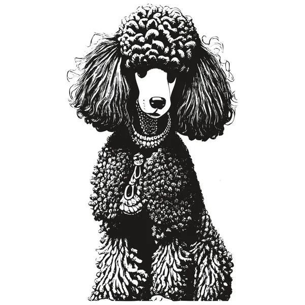 Poodle Hand Drawn Vector Clip Art Black White Drawing — Stock Vector