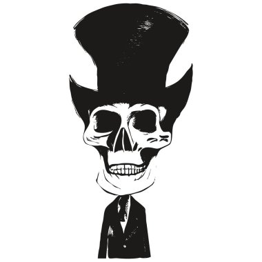 kafatası şefi şapka vektör el çizimi, siyah beyaz şarjör ar