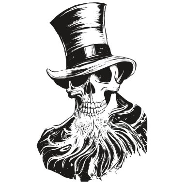 t-shirt vektör el çizimi için kafatası şapkası, siyah ve beyaz şarjör ar