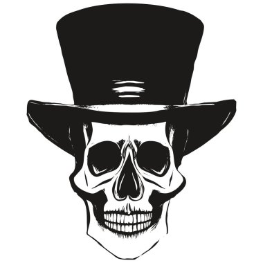 kafatası şapka resim vektör el çizilmiş, siyah beyaz şarjör ar