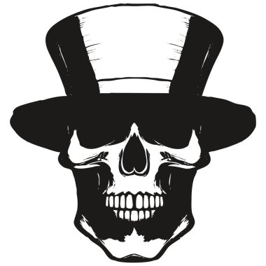 kafatası ve silindir resim vektör el çizimi, siyah ve beyaz şarjör ar