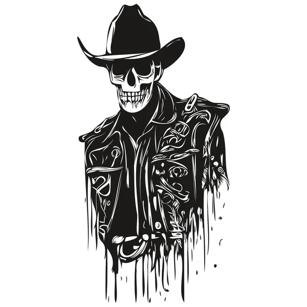 Western Cowboy Esqueleto Crânio Vetor Desenhado à Mão Desenhos