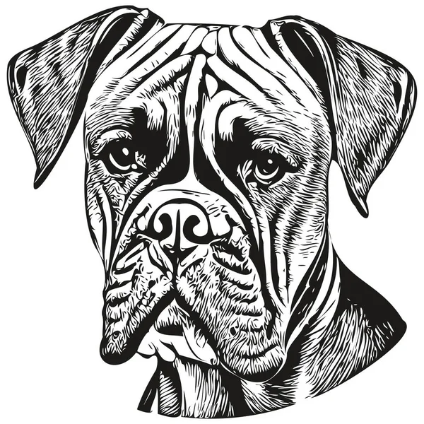 拳击犬标志手绘线条艺术矢量画黑白宠物图解 — 图库矢量图片