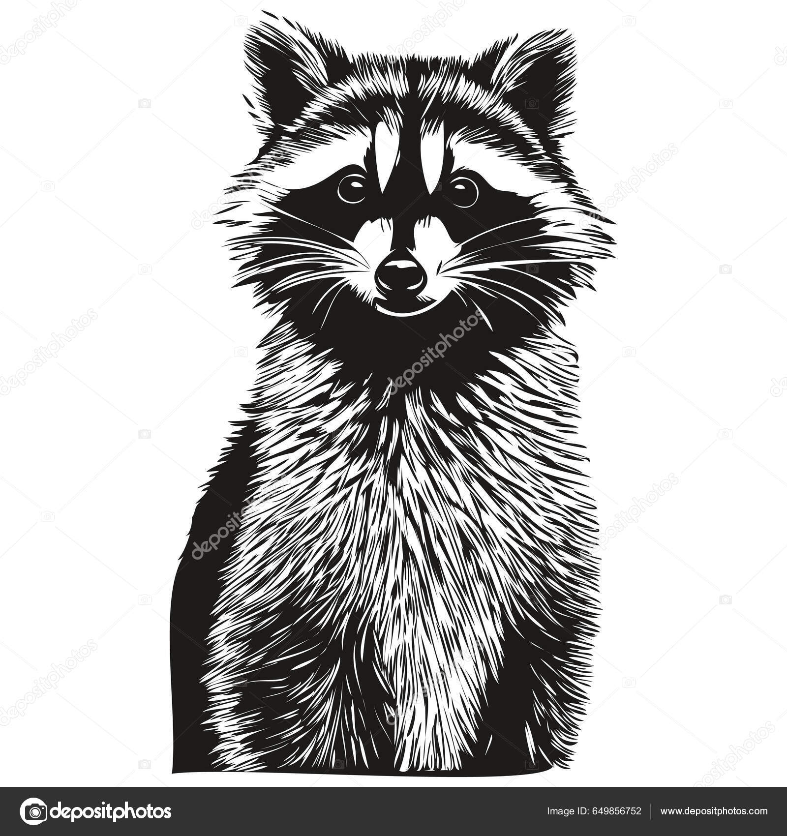 Funny Cartoon Raccoon Line Art Illustration Ink Sketc Stock Vector by