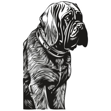 Mastiff köpek eli çizilmiş sanat vektörü siyah-beyaz logo hayvanları çizimi çizimi