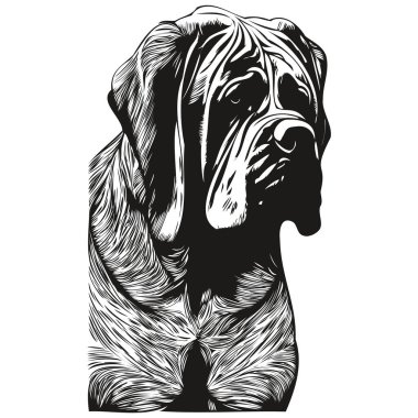 Mastiff köpek çizgisi sanat el çizimi vektör logosu siyah ve beyaz evcil hayvan çizimi