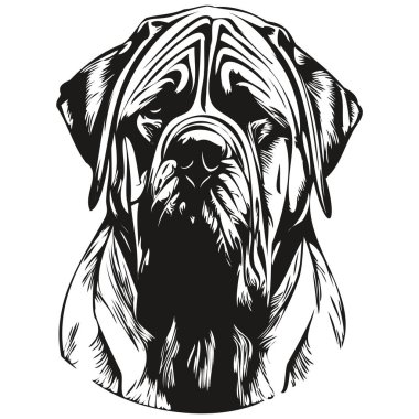 Mastiff köpek logosu. El çizimi sanat vektörü. Siyah ve beyaz evcil hayvan çizimi.