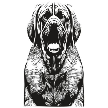 Mastiff köpek logosu. El çizimi sanat vektörü. Siyah ve beyaz evcil hayvan çizimi.